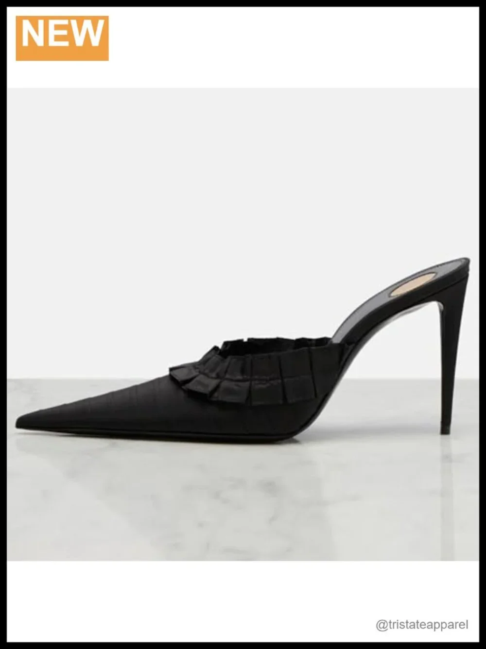Ruffle Satin Slide Mules Stiletto Heel Pointed Toe Evening Dress Sandals